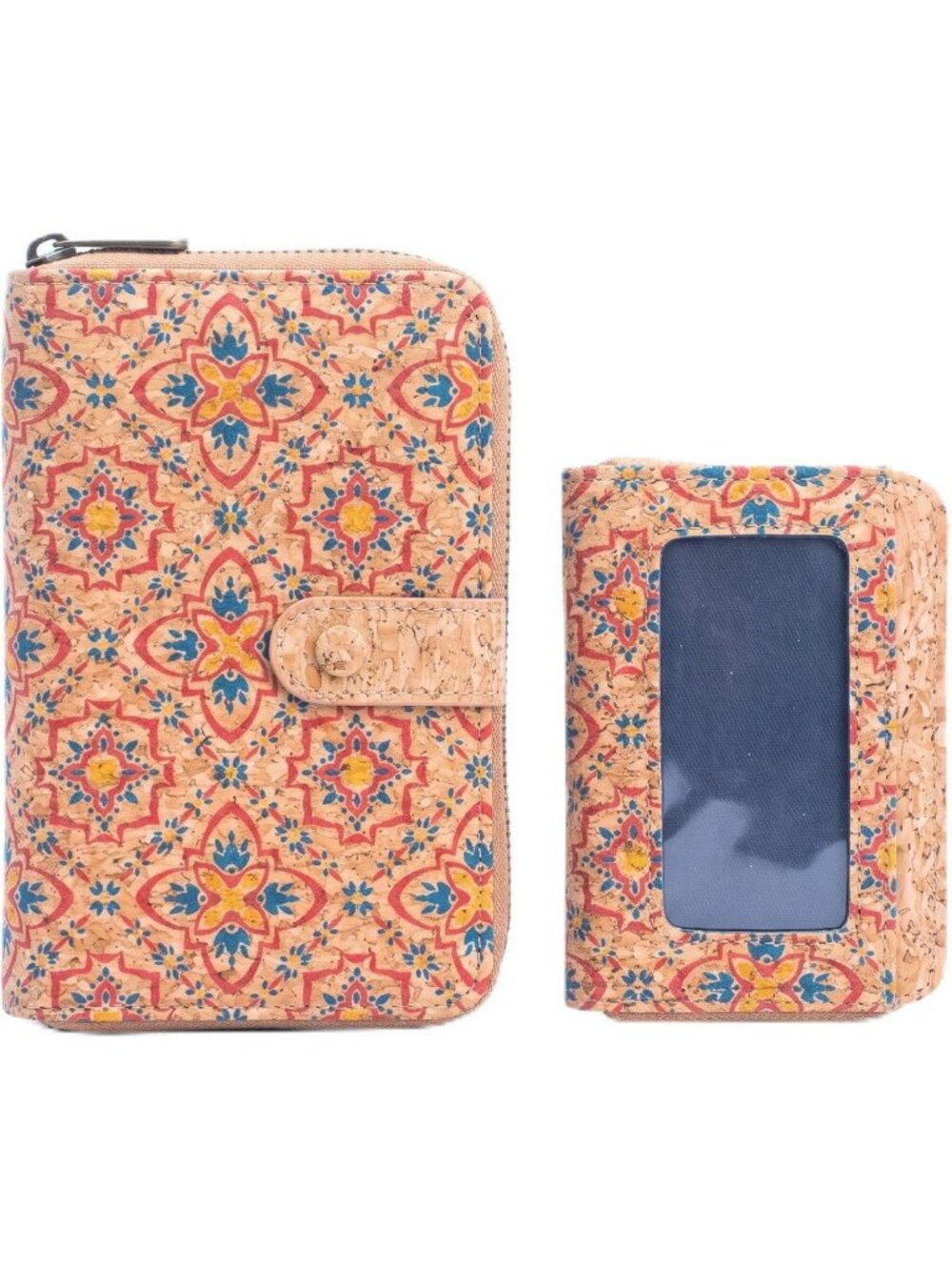 Stylish Portuguese Cork Wallet Set - Tile Pattern, Large & Small Card Holders